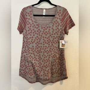 LuLaRoe Gray and Pink Polka Dot Short Sleeve Tee Size XS